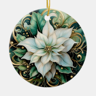 White Poinsettia Personalized Christmas Ornament