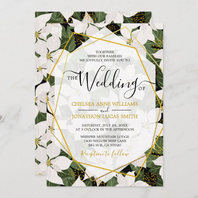 White Poinsettia Wedding Invitation (Front/Back)