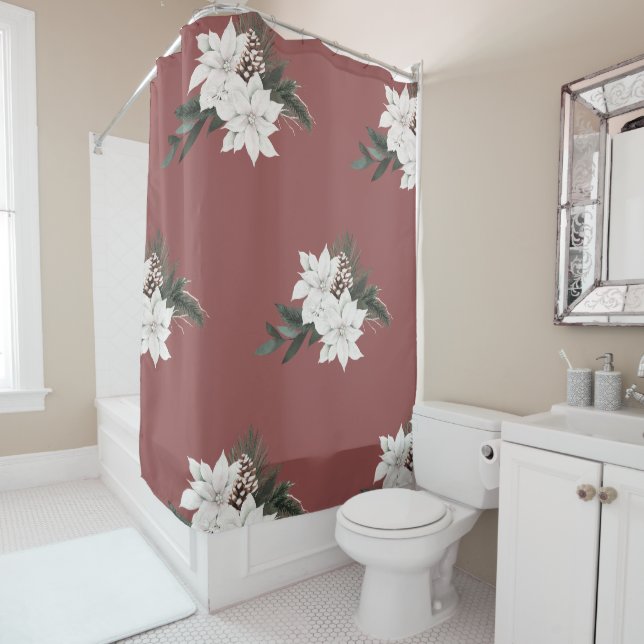 White Poinsettia Winter Florals on Red (In Situ)