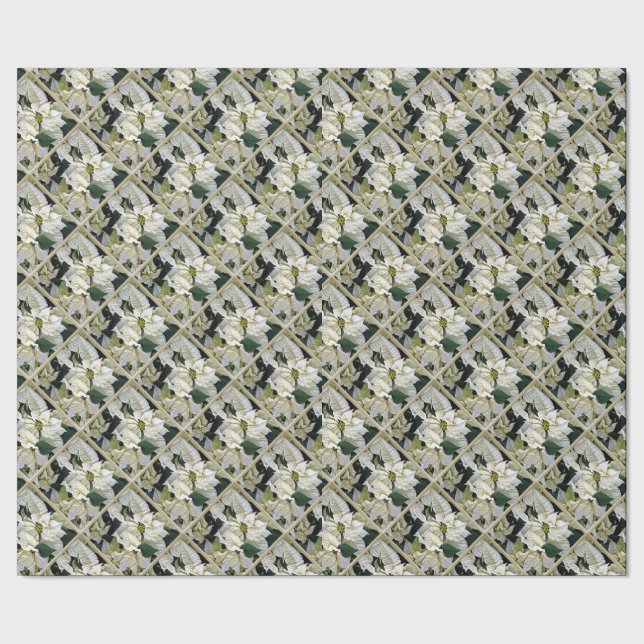White Poinsettia Wrapping Paper (Seam)