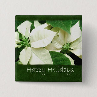 White Poinsettias 1 - Happy Holidays 2 Inch Square Button