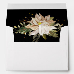 White Poinsettias & Faux Gold Glitter Leaves  Envelope