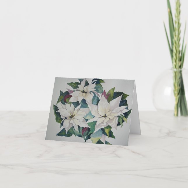White Poinsettias Greeting Card (Front)