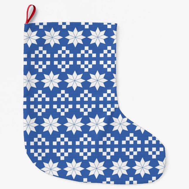 White Poinsettias on Blue Christmas Stocking (Front)