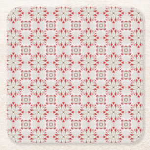 White Poinsettias Pattern Christmas Square Paper Coaster