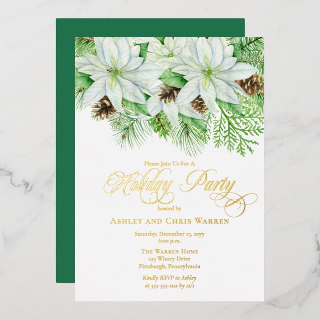 White Poinsettias | Pinecones Pine Holiday Party (Front/Back)