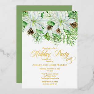 White Poinsettias Pinecones Pine Holiday Party F
