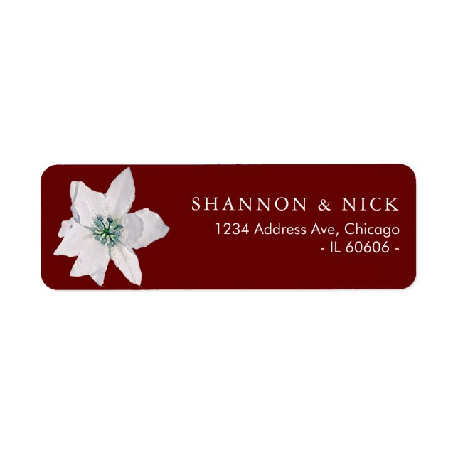 White Pointsetta Christmas Return Address Labels (Front)