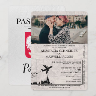 White Poland Passport Wedding Invitation