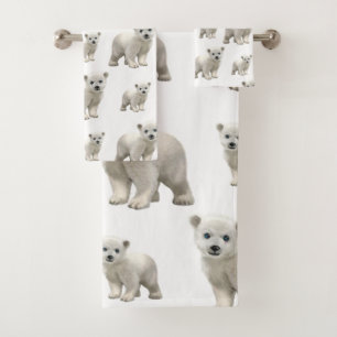 White Polar Bear Bathroom Towel Sets
