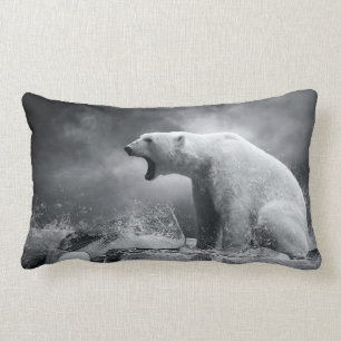 White Polar Bear Hunter on the Ice in water Lumbar Pillow