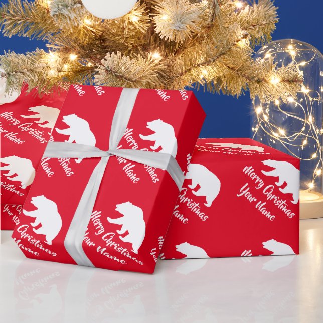 White polar bear silhouette custom red Christmas Wrapping Paper (Holidays)