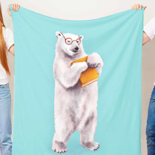 White Polar Bear Smart Book Lover Fleece Blanket