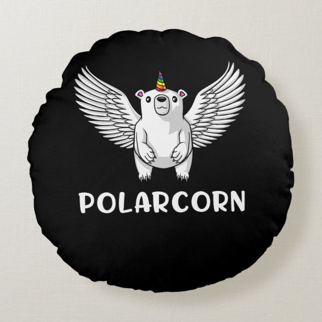 White Polar Bear Unicorn Funny Arctic Animal Round Pillow (Front)