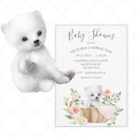 White Polar Bear Watercolor Baby Shower Invitation