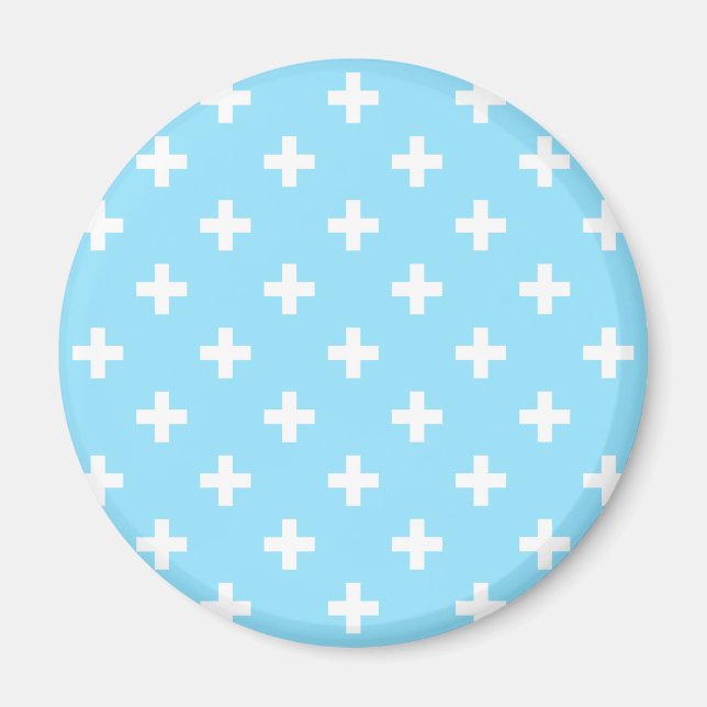 White polka crosses on baby blue magnet (Front)