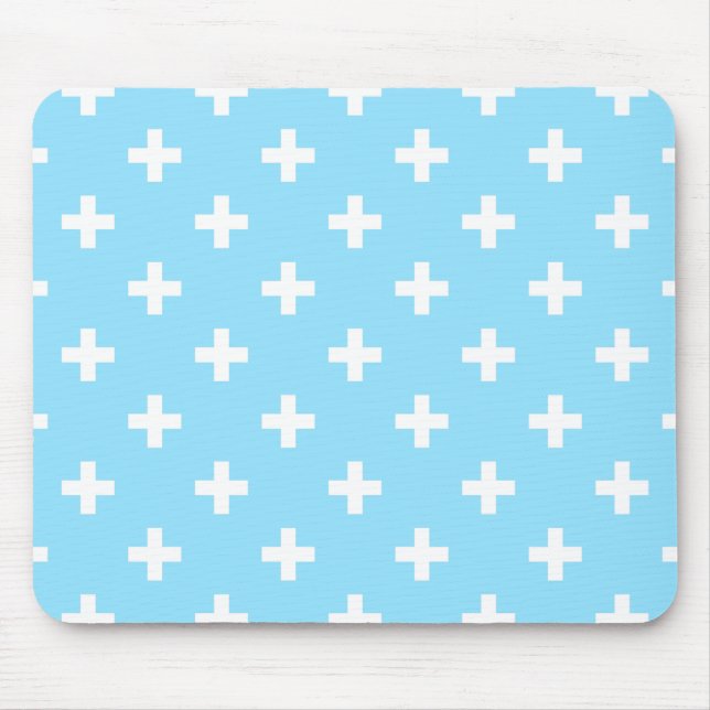White polka crosses on baby blue mouse pad (Front)