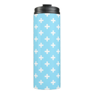 White polka crosses on baby blue thermal tumbler