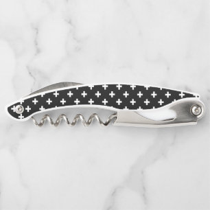 White polka crosses on black corkscrew