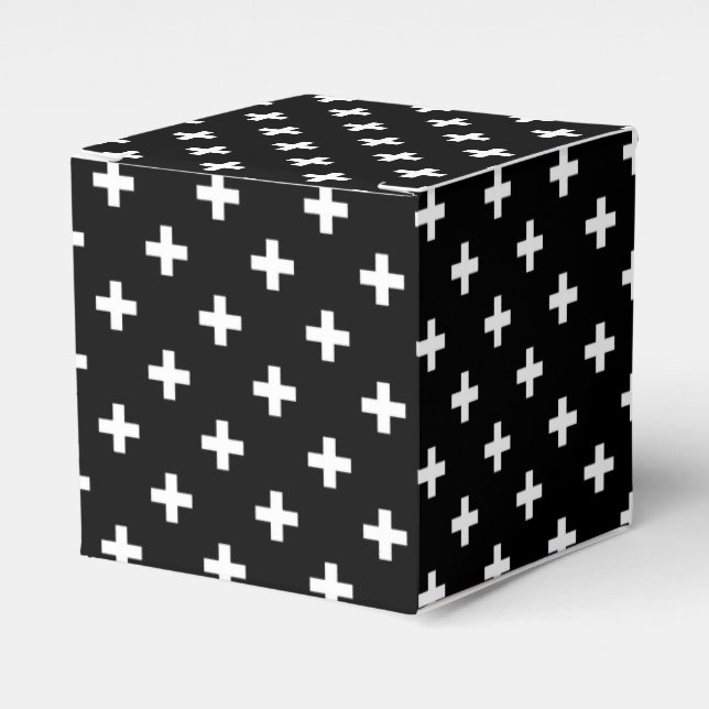 White polka crosses on black favor box (Front Side)