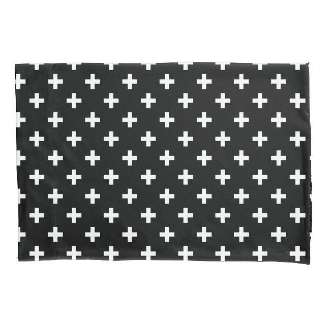 White polka crosses on black pillowcase (Front)