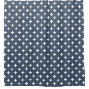 White polka crosses on blue-grey
