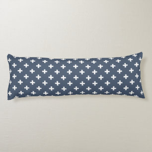 White polka crosses on blue-grey body pillow
