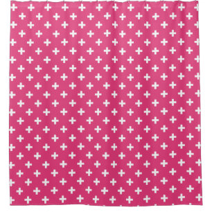 White polka crosses on fuchsia