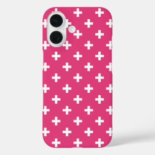 White polka crosses on fuchsia iPhone 16 case