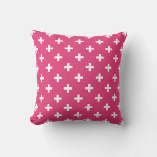 White polka crosses on fuchsia throw pillow