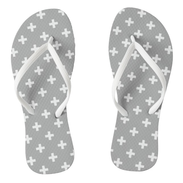 White polka crosses on gray flip flops (Footbed)