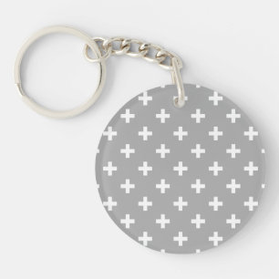White polka crosses on grey keychain