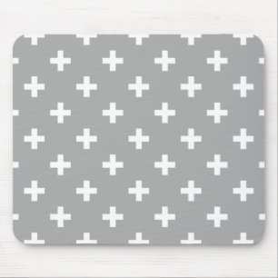 White polka crosses on grey mouse pad