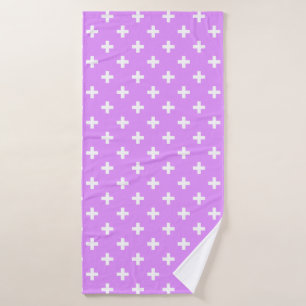 White polka crosses on lilac bath towel