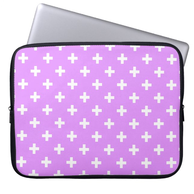 White polka crosses on lilac laptop sleeve (Front)