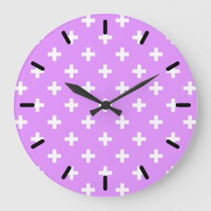 White polka crosses on lilac large clock