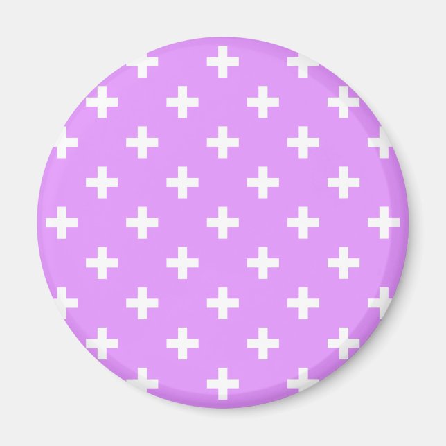 White polka crosses on lilac magnet (Front)
