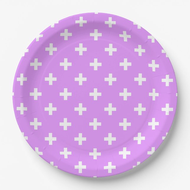 White polka crosses on lilac paper plate (Front)