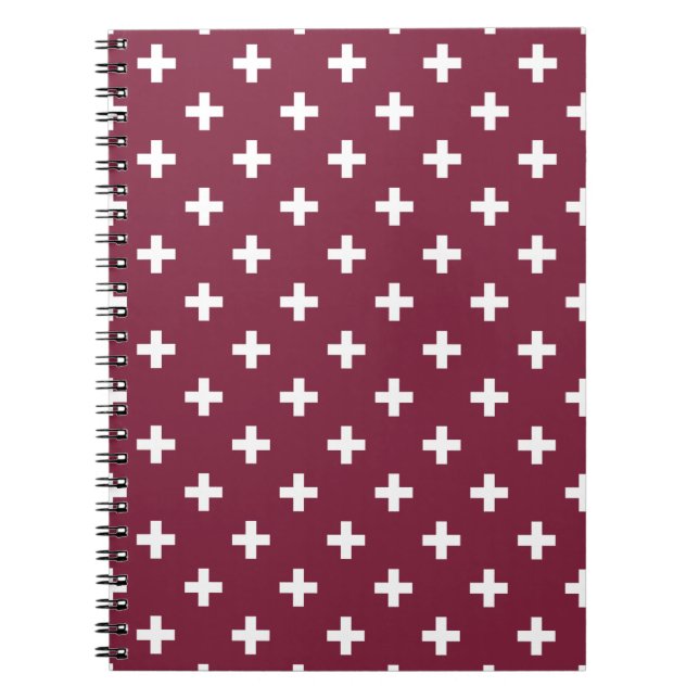 White polka crosses on mulberry notebook (Front)