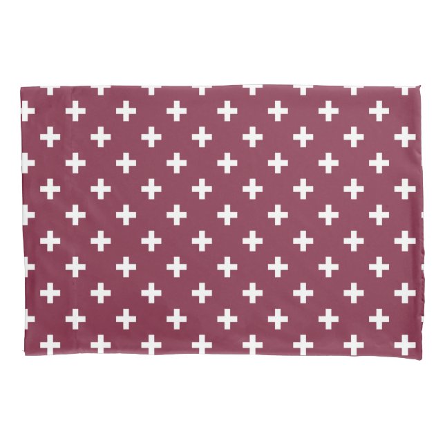 White polka crosses on mulberry pillowcase (Front)
