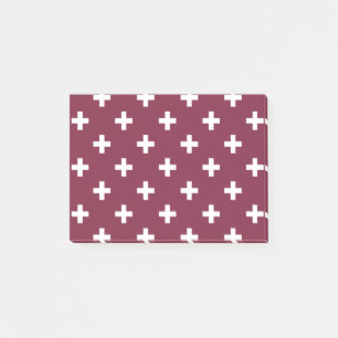 White polka crosses on mulberry post-it notes