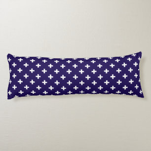 White polka crosses on navy blue body pillow
