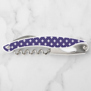 White polka crosses on navy blue corkscrew