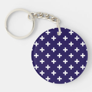 White polka crosses on navy blue keychain