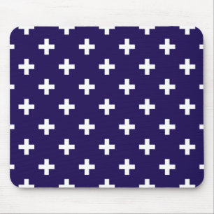 White polka crosses on navy blue mouse pad