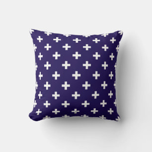 White polka crosses on navy blue throw pillow