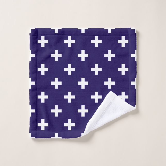 White polka crosses on navy blue wash cloth (Wash Cloth)