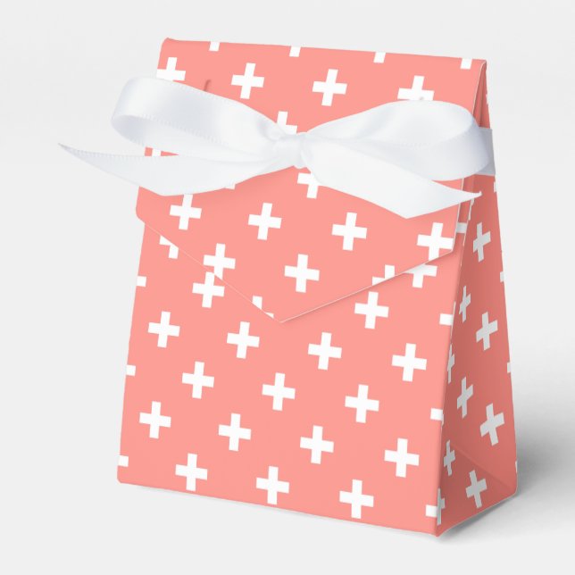 White polka crosses on peach favor box (Front Side)