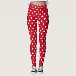 White polka crosses on red leggings