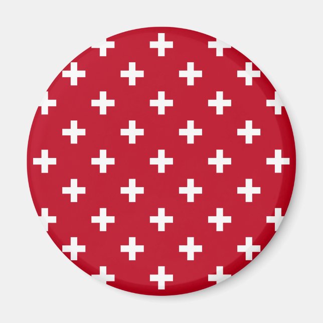White polka crosses on red magnet (Front)